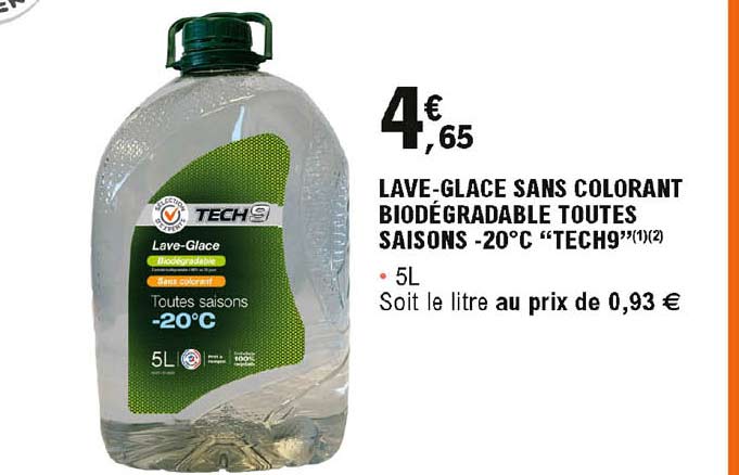 lave-glace sans colorant biodégradable toutes saisons -20°c "tech9"