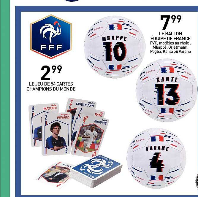 le ballon équipe de france, le jeu de 54 cartes champions du monde
