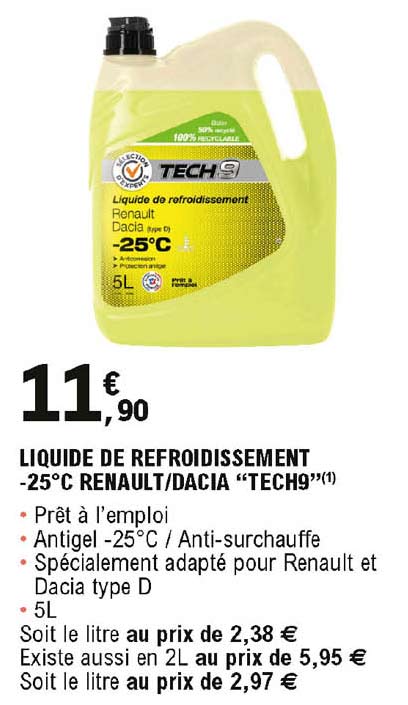 liquide de refroidissement -25°c renault dacia "tech9"