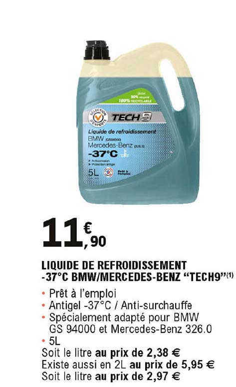 liquide de refroidissement -37° c bmw mercedes-benz "tech9"