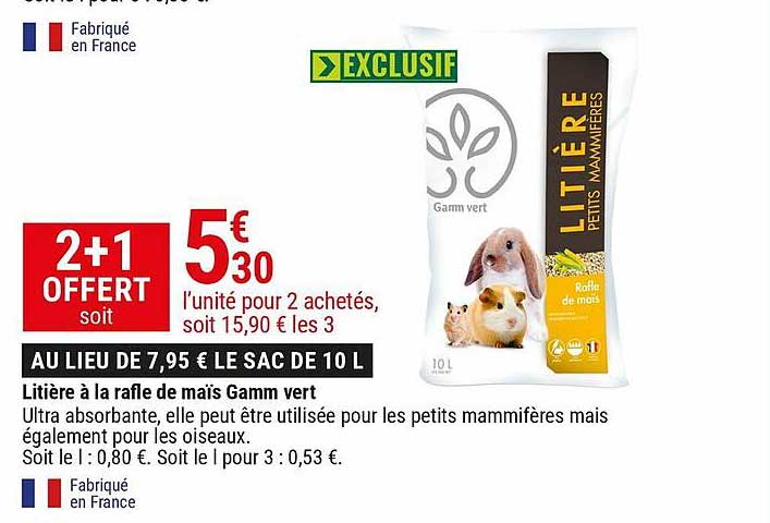 litière à la rafle de maïs gamm vert