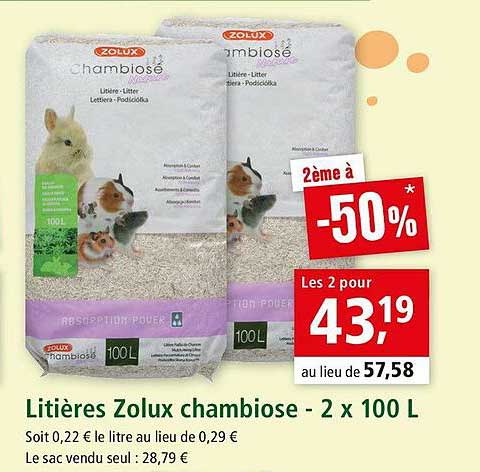 litières zolux chambiose - 2 x 100 l