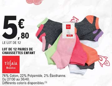 Lot De 12 Paires De Chaussettes Enfant Tissaia