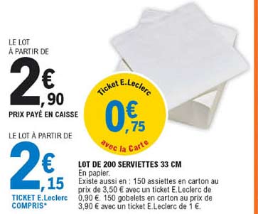 Lot De 200 Serviettes 33 Cm