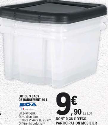Lot De 3 Bacs De Rangement 30 L Eda