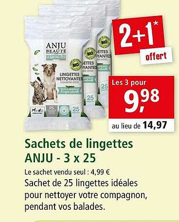 sachets de lingettes anju - 3 x 25