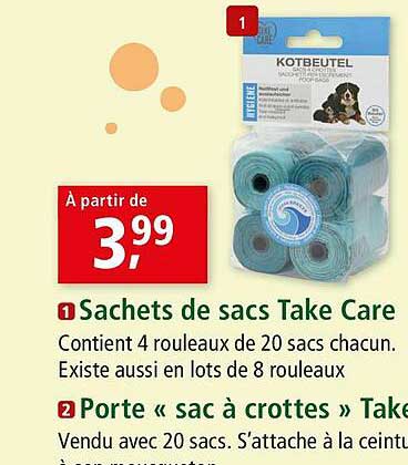 sachets de sacs take care, porte «sac à crottes» take care