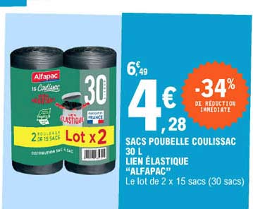 sacs poubelle coulissac 30 l lien élastique "alfapac"