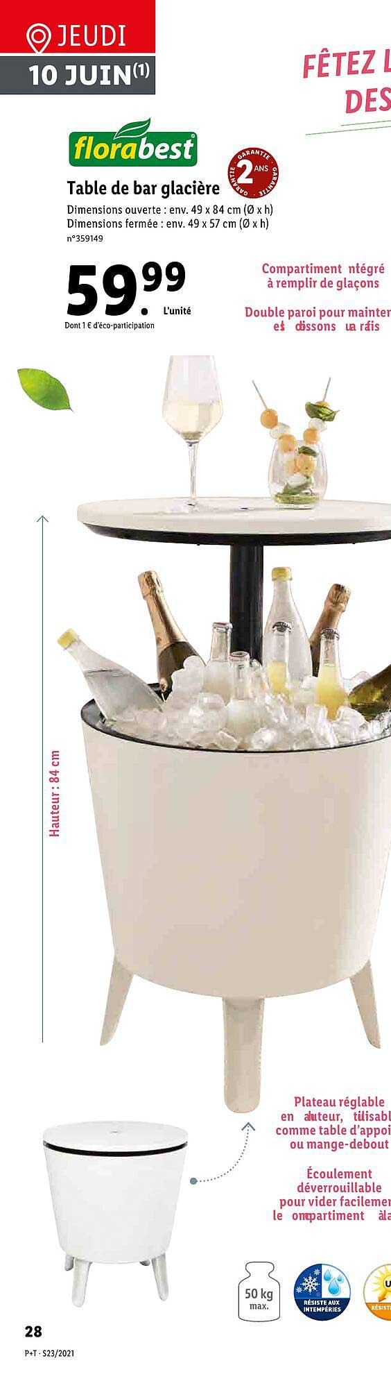 table de bar glacière florabest