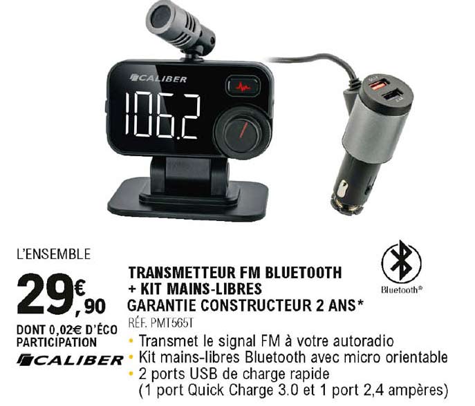 transmetteur fm bluetooth + kit mains-libres caliber
