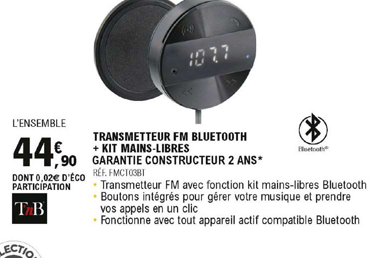 transmetteur fm bluetooth + kit mains-libres tnb