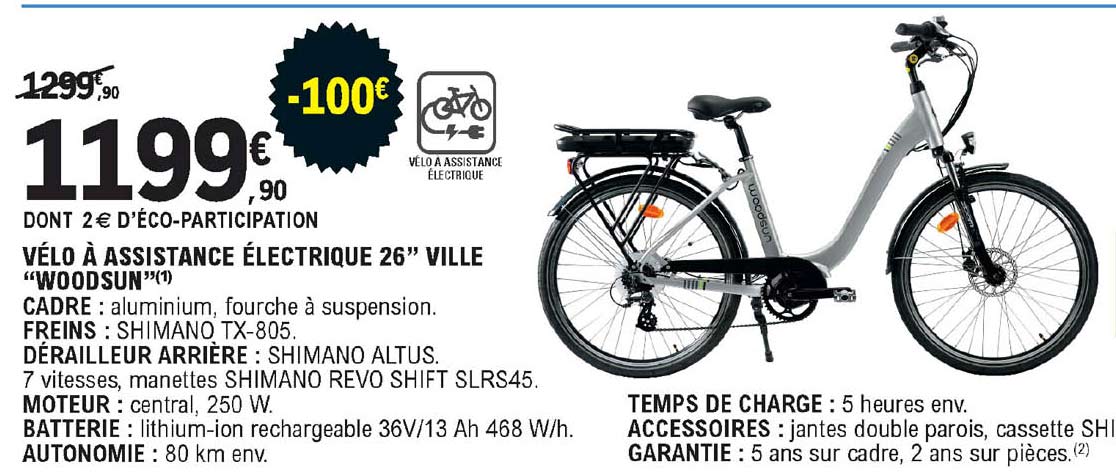 velo a assistance electrique 26" ville "woodsun"