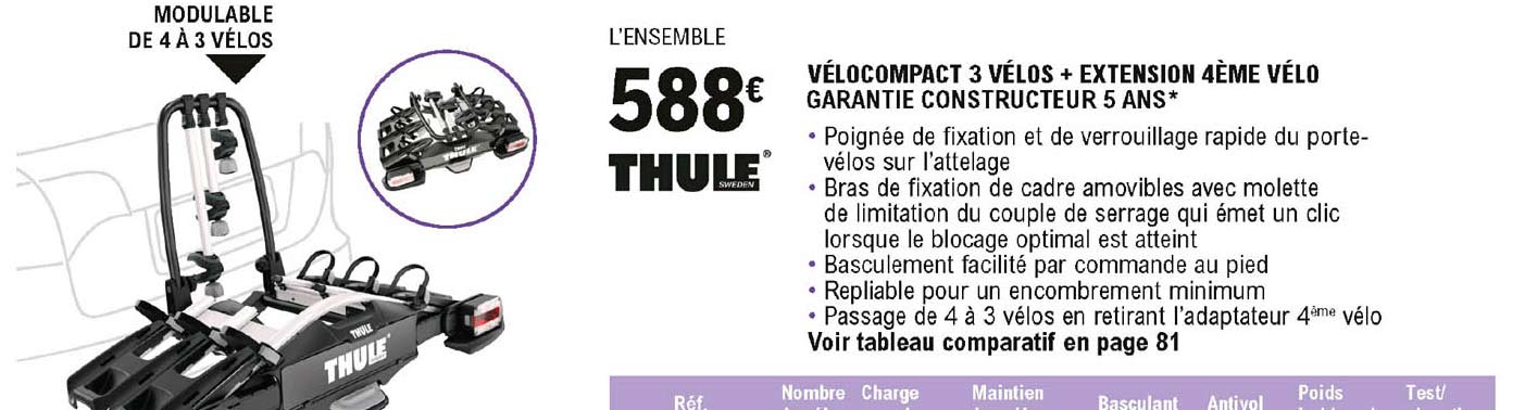 vélocompact 3 vélos + extension 4ème vélo thule