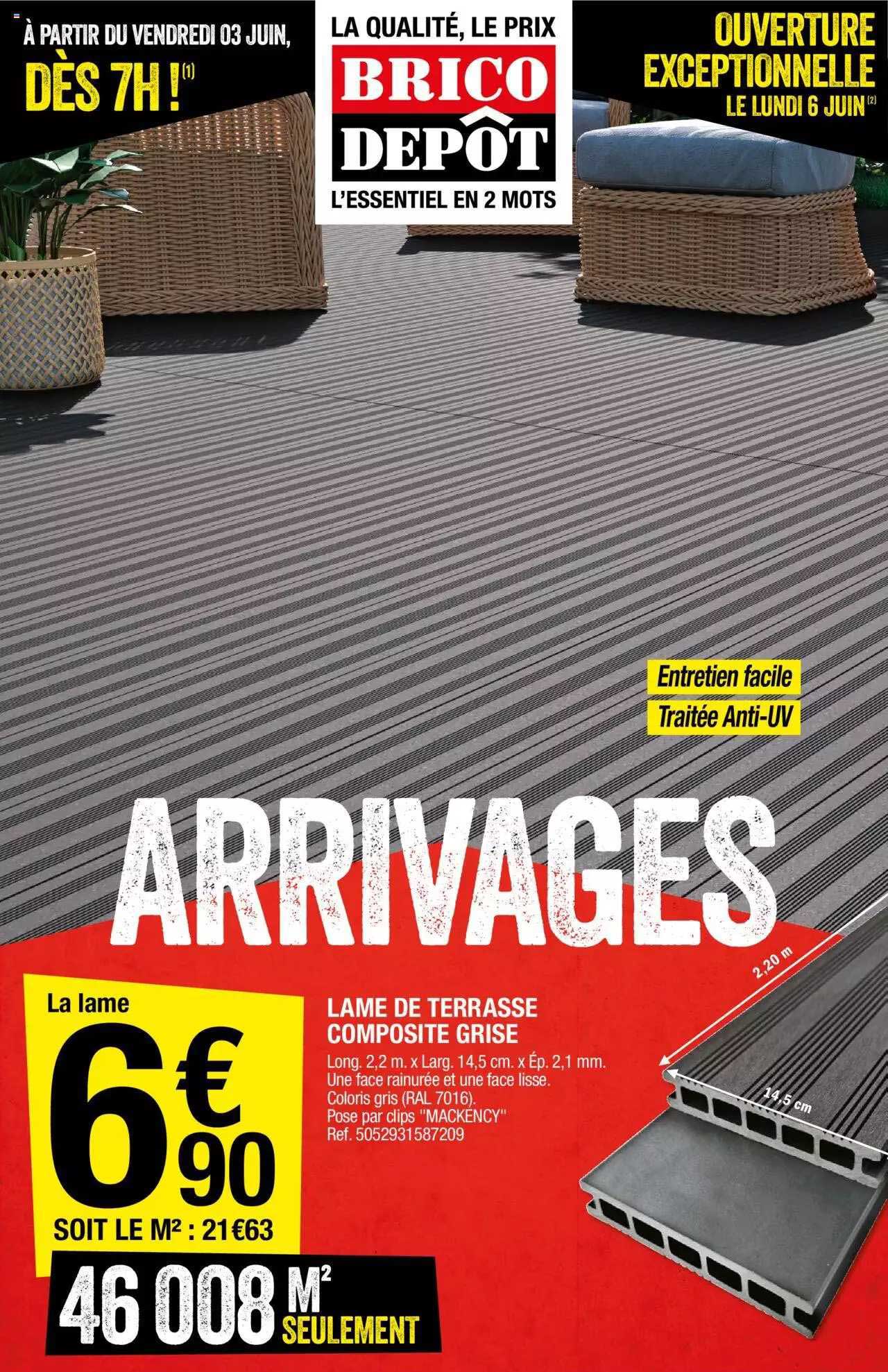 Lame De Terrasse Composite Grise Brico Dépôt