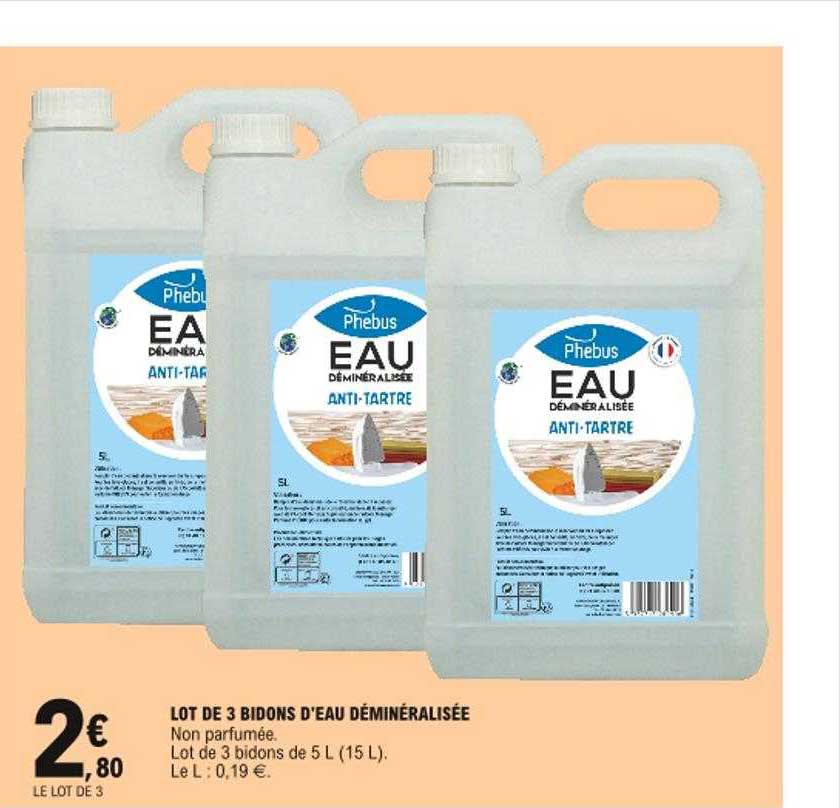 lot de 3 bidons d'eau déminéralisée phébus