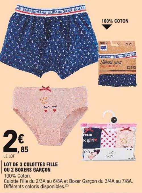 Lot De 3 Culottes Fille Ou 2 Boxers Garçon