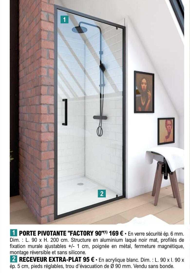 porte pivotante "factory 90", receveur extra-plat