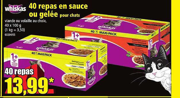 40 Repas En Sauce Ou Gelée Pour Chats Whiskas