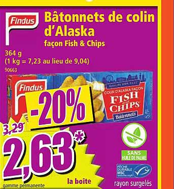 bâtonnets de colin d'alaska façon fish & chips findus