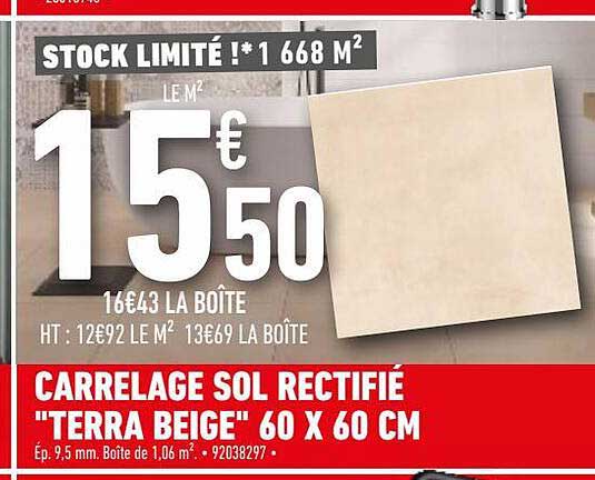 carrelage sol rectifié "terra beige" 60 x 60 cm