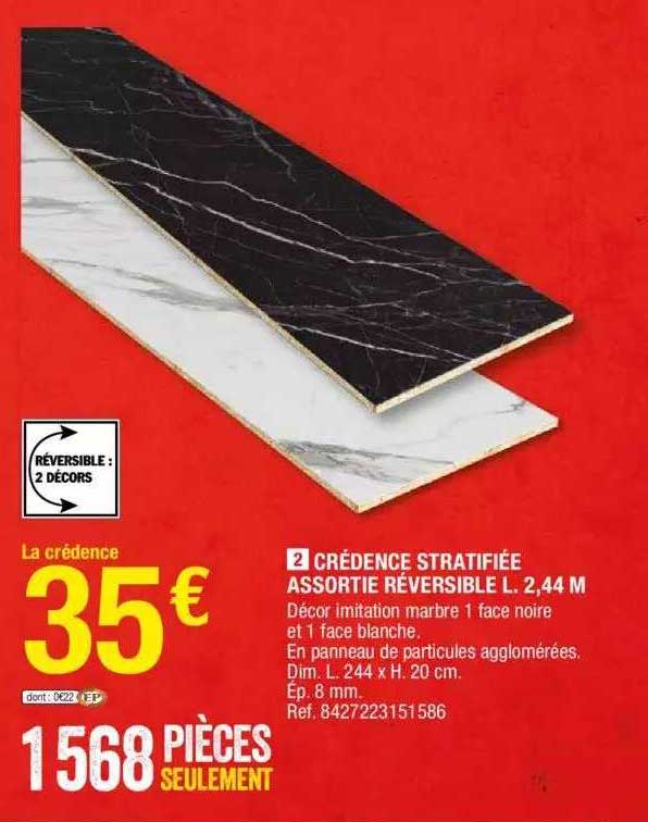 crédence stratifié assortie réversible l. 2,44 m