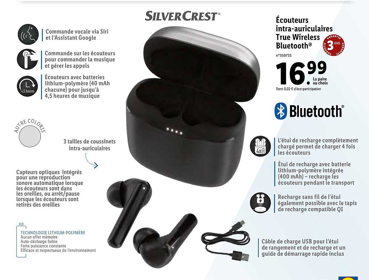 écouteurs Intra-auriculaires True Wireless Bluetooth