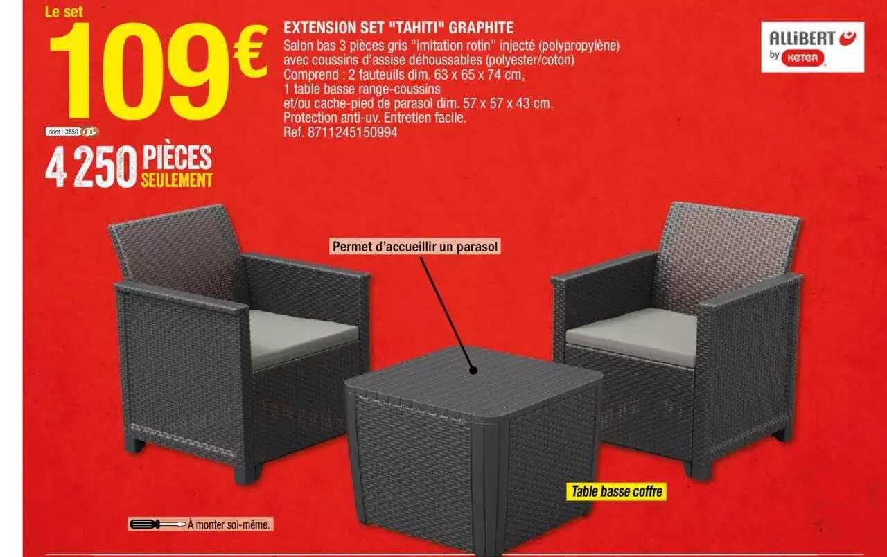 extension set "tahiti" graphite allibert by keter