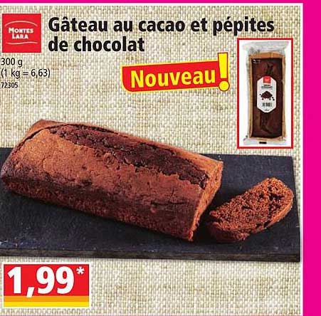 gâteau au cacao et pépites de chocolat montes lara