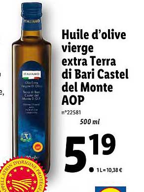 huile d'olive extra vierge di bari castel del monte aop italiamo