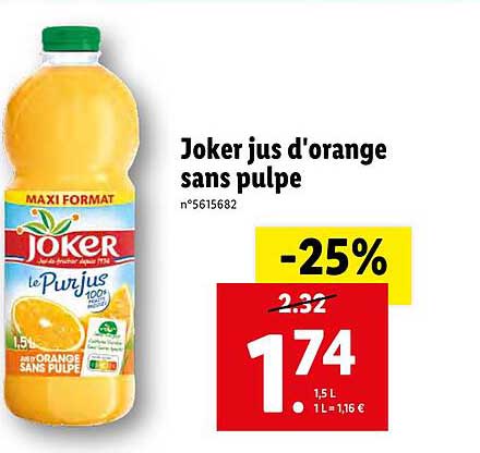 Joker Jus D'orange Sans Pulpe