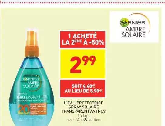 l'eau protectrice spray solaire transparent anti-uv