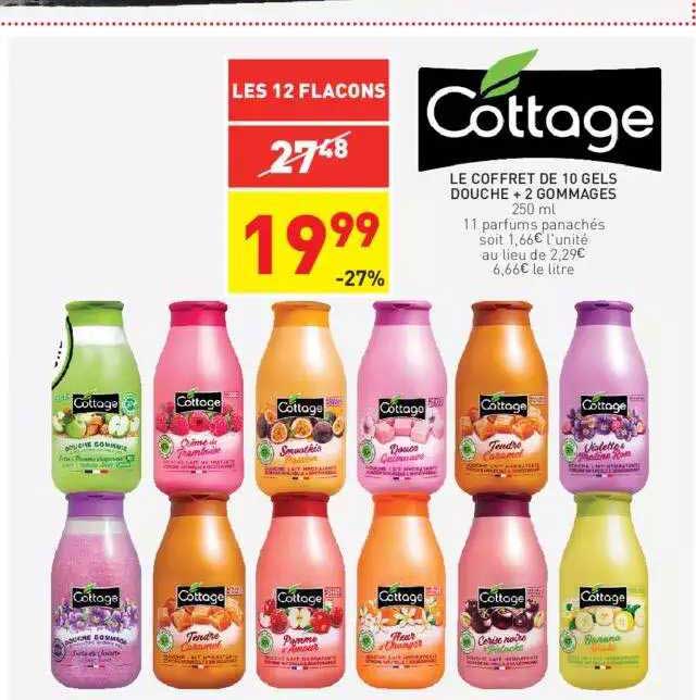 le coffret de 10 gels douche + 2 gommages cattage