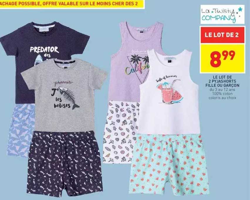 le lot de 2 pyjashorts fille ou garçon la twisty company