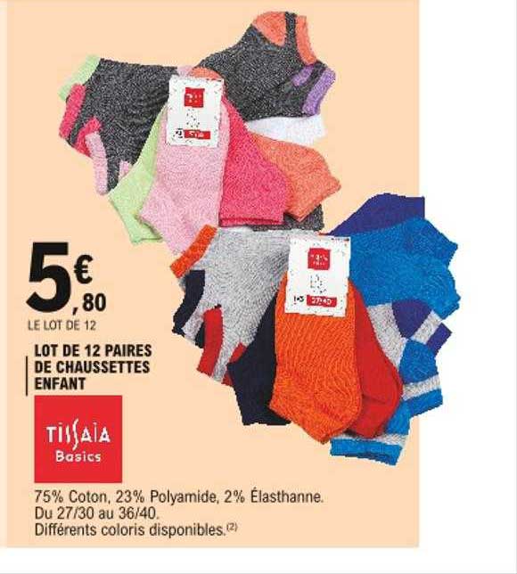 Lot De 12 Paires De Chaussettes Enfant Tissaia Basics