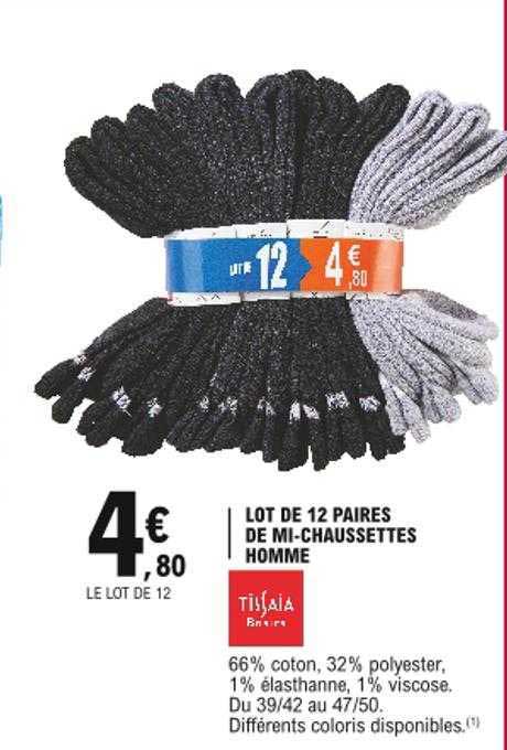 lot de 12 paires de mi-chaussettes homme tissaia basics