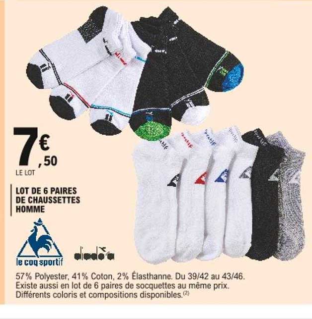 lot de 6 paires de chaussettes homme le coq sportif