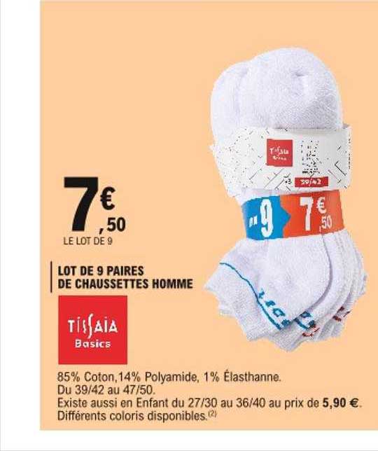 Lot De 9 Paires De Chaussettes Homme Tissaia Basics