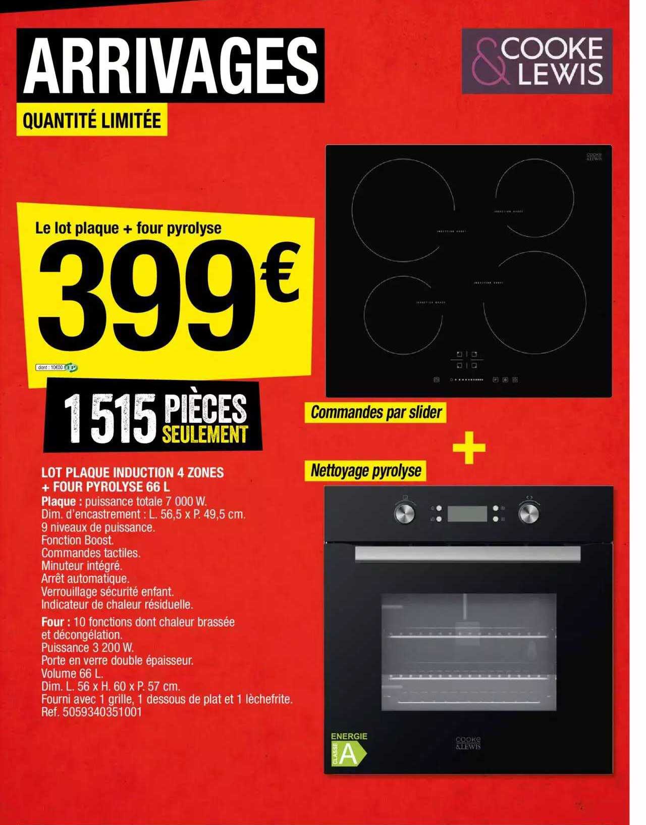 lot plaque induction 4 zones + four pyrolyse 66l cooke & lewis