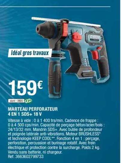 marteau perforateur 4 en 1 sds + 18 v