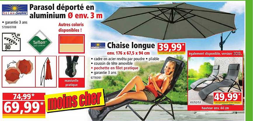 Parasol Déporté En Aluminium Solax, Chaise Longue Solax