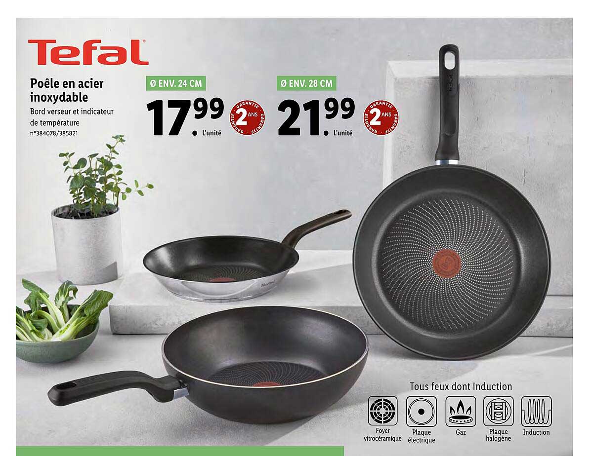 poêle en acier inoxydable tefal