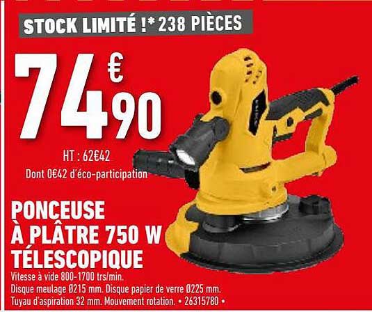 Ponceuse à Plâtre 750 W Télescopique