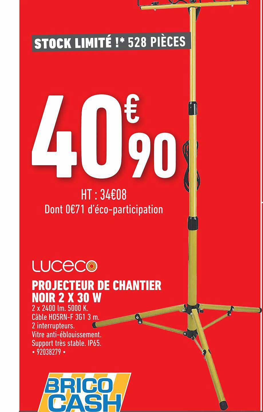 projecteur de chantier noir 2 x 30 w luceco