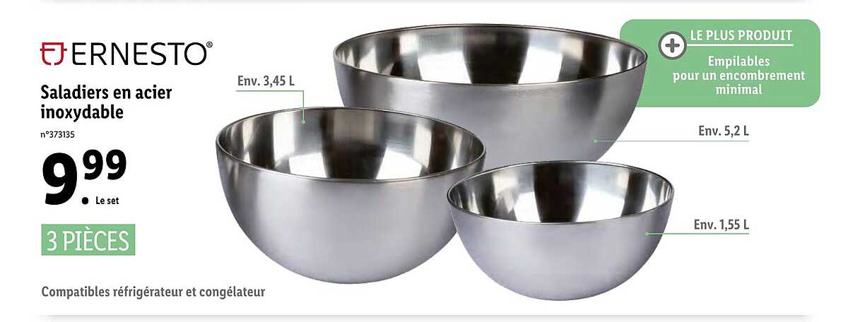 saladiers en acier inoxydable ernesto