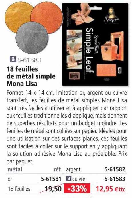 18 feuilles de métal simple mona lisa