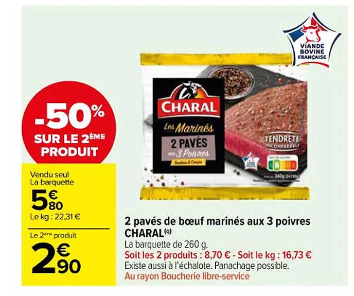 2 Pavés De Bœuf Marinés Aux 3 Poivres Charal