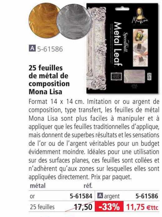 25 feuilles de métal de composition mona lisa