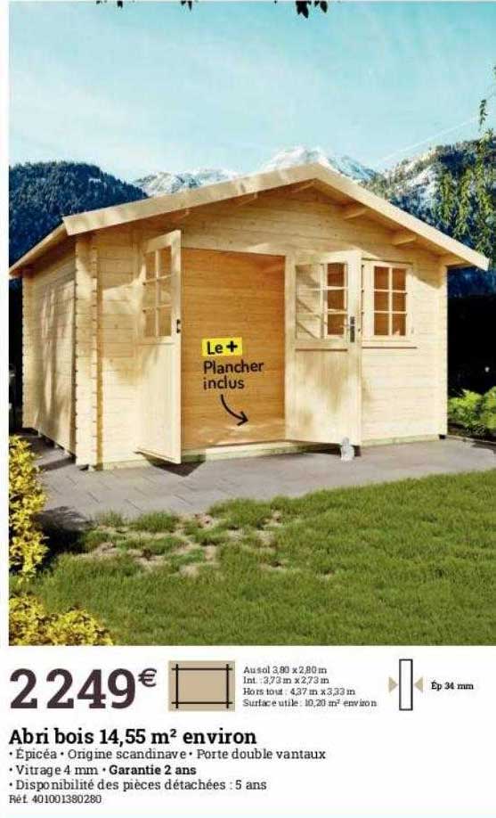 abri bois 14,55 m² environ
