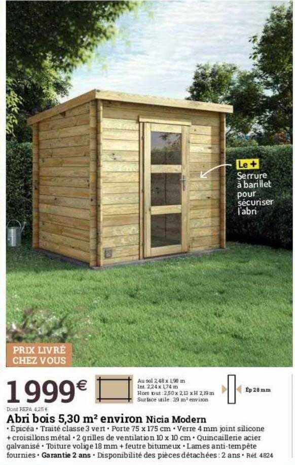 abri bois 5,30 m² environ nicia modern