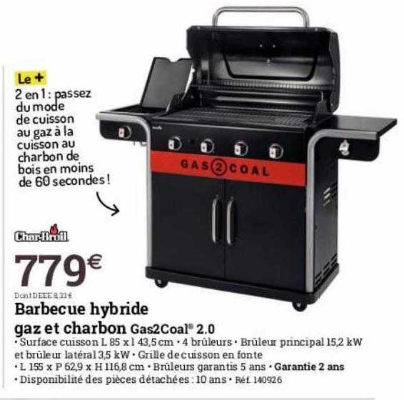 barbecue hybride gaz et charbon gas2Coal 2.0 char-broil